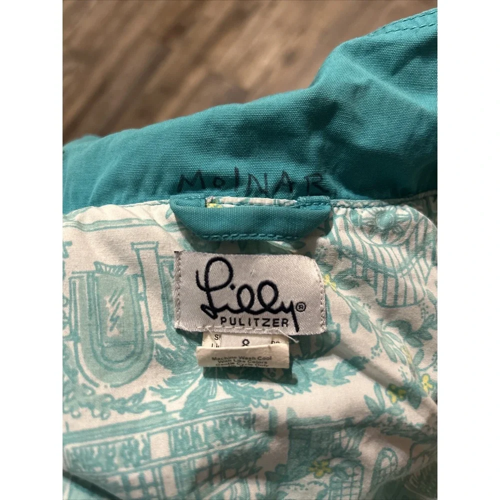 Lilly Pulitzer Girls Rain Wind Jacket Turquoise Green Size 8 Has Writing On neck
